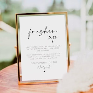 Minimalist Freshen Up Sign, Wedding Bathroom Sign, Bathroom Basket Sign, Ladies Bathroom Sign, Wedding Restroom Sign, Please Help Yourself