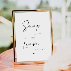 Minimalist Photo Guest Book Sign, Wedding Instax Mini Polaroid Photo Book, Snap A Photo And Leave A Message Sign,Printable Guestbook Signage