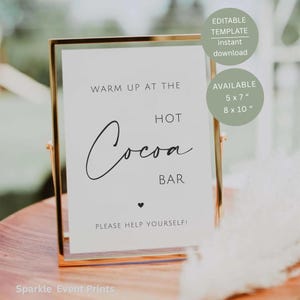 Minimalist Hot Cocoa Bar Sign, Printable Wedding Drinks Table Decor, Editable Canva Template