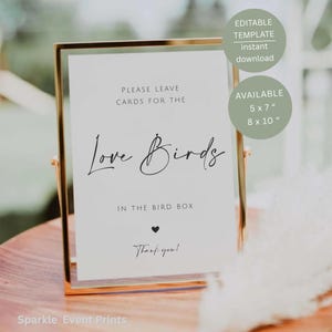 Love Birds Sign, Printable Wedding Cards and Gifts Box Table Decor, Editable Canva Template