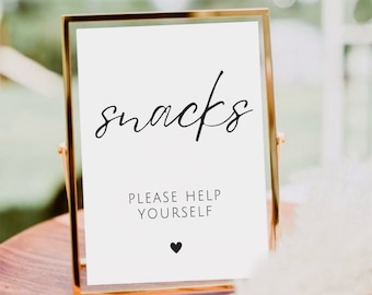 Snacks Sign, Snack Bar Sign, Wedding Food Bar Sign, Grazing Table Sign, Wedding Snack Bar Signage, Baby Bridal Shower, Please Help Yourself