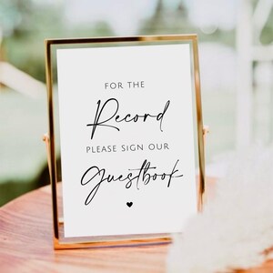 Cartello &quot;For The Record&quot;, per favore firma il nostro libro degli ospiti, cartello per il libro degli ospiti del matrimonio, modello minimalista per il libro degli ospiti del matrimonio, segnaletica del record