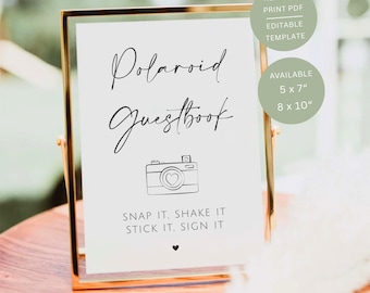 Minimalist Polaroid Guestbook Sign, Printable Wedding Photo Guestbook Table Signage, Editable Canva Template
