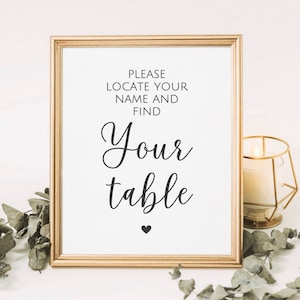 Find Your Table Sign, Please Find Your Seat, Locate Your Name, Place Card Sign, Wedding Name Card Sign, Take Your Name Card, Seating Chart