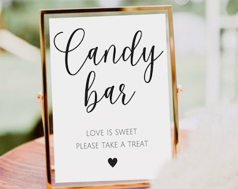 Minimalist Candy Bar Sign, Love Is Sweet Please Take A Treat, Printable Wedding Dessert Table, Candy Bar Template, Baby Shower, Sweets Table