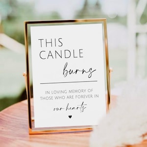Minimalist This Candle Burns Sign, This Candle Burns In Loving Memory Wedding Sign, Wedding Memorial Template, Printable Remembrance Table