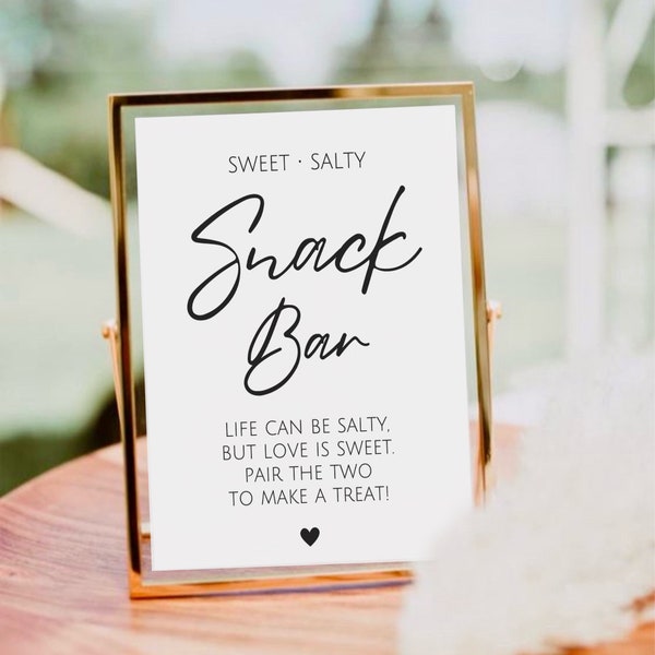 Süßes und salziges Snackbar-Schild, Life Can Be Salty But Love Is Sweet, Hochzeits-Food-Bar-Schild, Hochzeits-Snackbar, Weidetisch, Popcorn-Bar