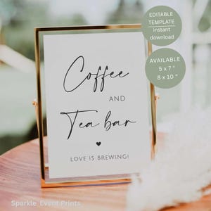 Letrero minimalista para cafetería y té, decoración de mesa de boda imprimible, plantilla editable de Canva