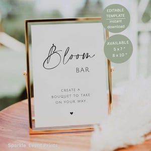 Minimalist Bloom Bar Sign, Printable Wedding Flower Bouquet Favor Table Decor, Editable Canva Template