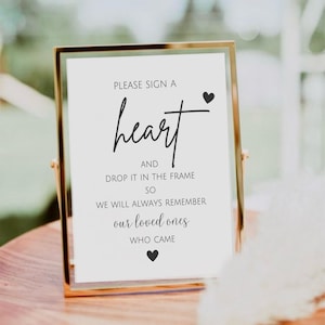 Please Sign A Heart Sign, Drop It In The Frame Sign, Heart Guestbook Sign, Wedding Heart Guest Sign In Book, Wedding Reception Table Signage