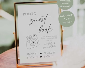 Minimalist Polaroid Photo Guest Book Sign, Printable Baby Shower Table Decor, Editable Canva Template