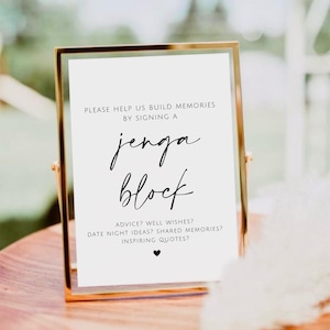 Signe de livre d'or Jenga de mariage, livre d'or signe de mariage, modèle de livre d'or Jenga imprimable, aidez-nous à créer des souvenirs signe, livre d'or invité
