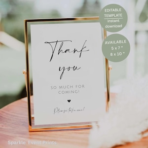 Minimalist Thank You for Coming Sign, Printable Wedding Favor Table Decor, Editable Canva Template