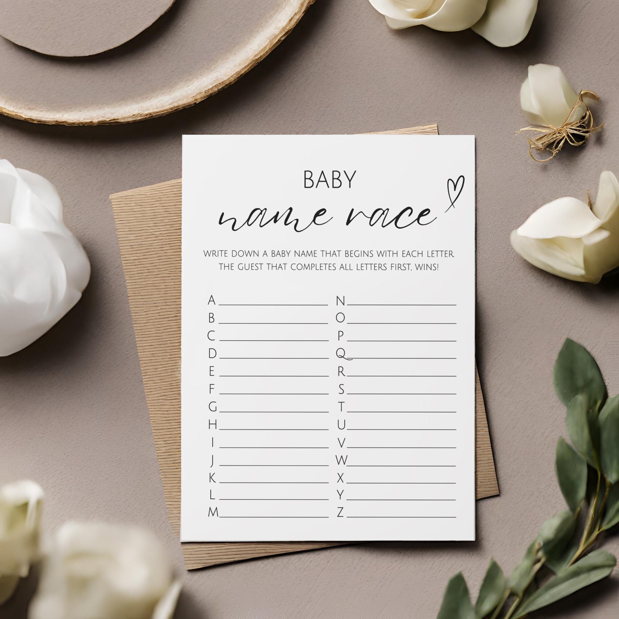 Baby Name Race Game, Alphabet Baby Name Game, Minimalist Baby A-Z Name ...
