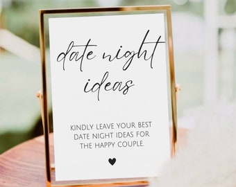 Minimalist Date Night Ideas Sign, Printable Wedding Date Jar Sign, Wedding Date Night, Bridal Shower Template, Wedding Date Night Advice