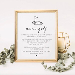Minimalist Mini Golf Sign, Printable Wedding Activity Game Table Decor ...