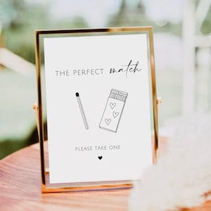 The Perfect Match Sign, Printable Wedding Favor Sign, Wedding Matches Sign, Minimalist Matchbox Sign, Please Take One, Match Box Signage