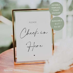 Please Check In Here Sign, Wedding Welcome, Printable Wedding Table Decor, Editable Canva Template