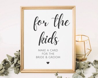 For The Kids Sign, Wedding Kids Table Sign, Wedding Kids Favor, Kids Activity Sign, Make A Card For The Bride And Groom,Card Making For Kids