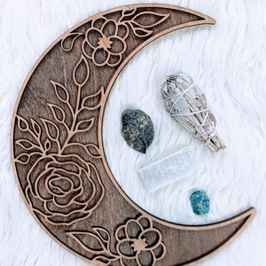 Floral Moon / Glowforge Laser Ready File / Wood Moon Sign