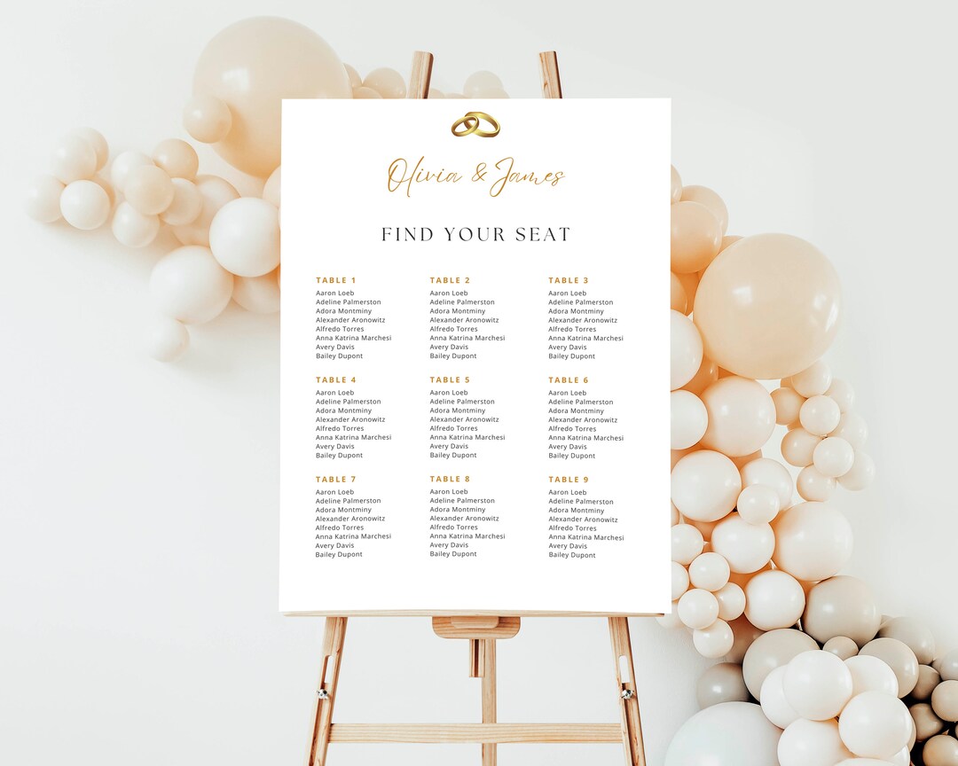 Digital Wedding Seating Chart Seating Chart Template Etsy