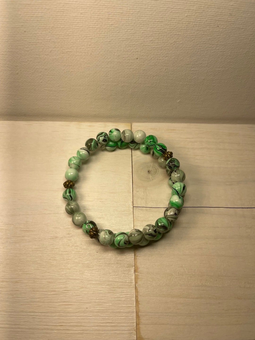 Greeb Swirl Acrylic Beaded Bracelet/silver Bracelet/ Statement Bracelet