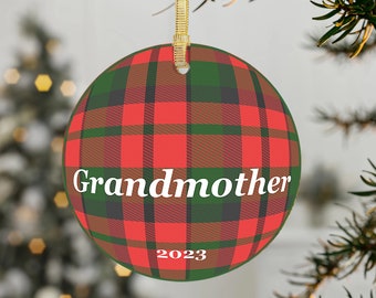 Personalized General Names Red Green Tartan Plaid Printable Digital Download Ornament Christmas Gift for Mom Dad Sister Brother Child Pet