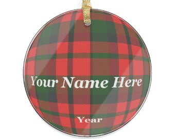 Personalized Red Green Tartan Plaid Acrylic Ornament Christmas Gift for Mom Dad Sister Brother Friend Child