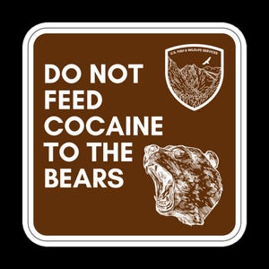 Adesivo del cartello del parco nazionale Cocaine Bear