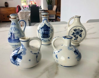 Muttertagsgeschenk, Einweihungsparty, Antique/Vintage Satz von Spirituosengläsern (5 Stück), Delft Blue