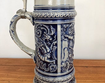 Father's day gift, Antique vintage Beer stein, beer mug, German Gerz Kobalt (Blue Dragon)