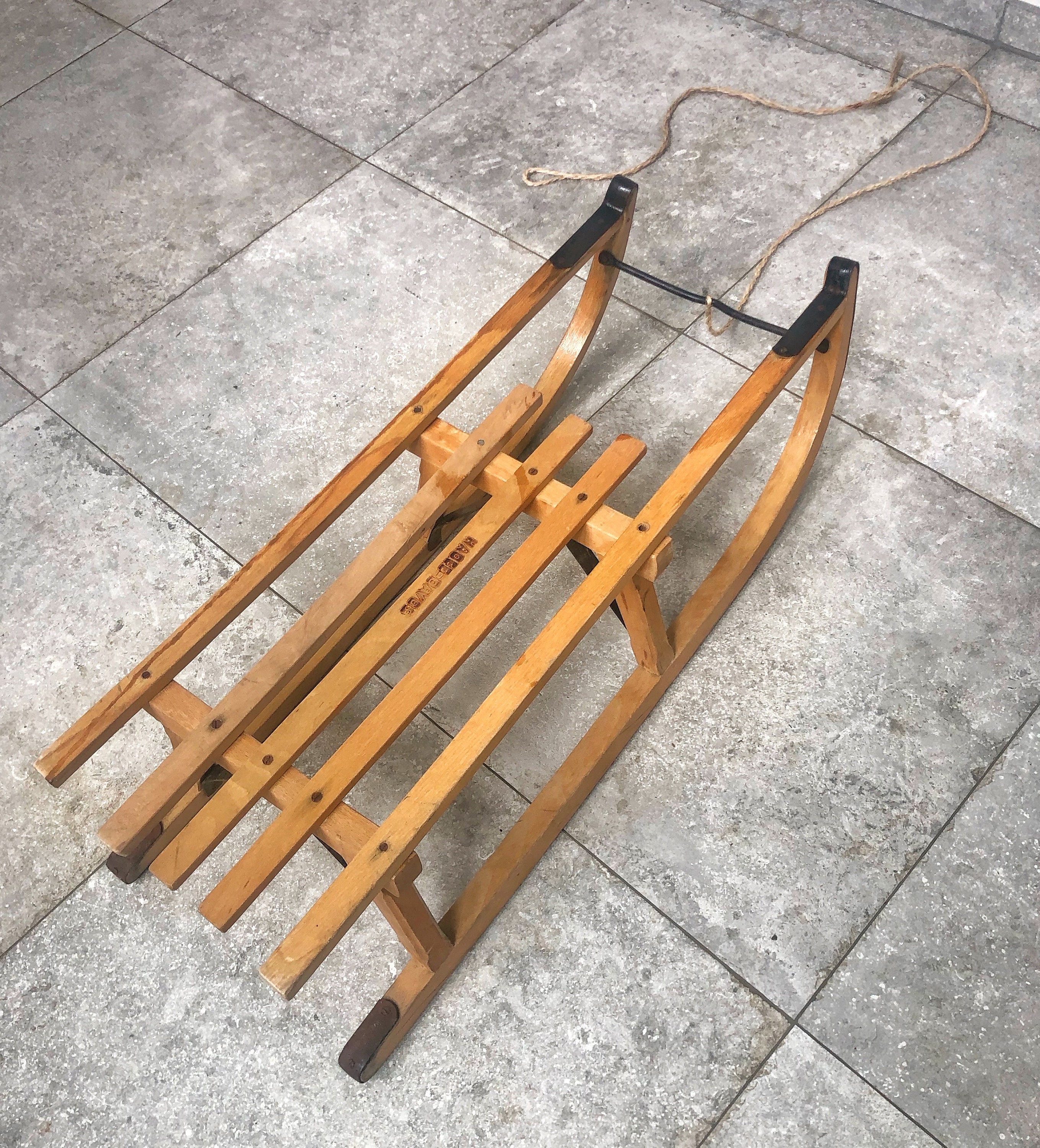 Davos wooden sledge sled ソリ vintage Vintage wooden sled, Davos, Swiss 1930's sledge. For Sale at