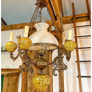 Extremely Rare Antique Victorian 19th cenury Majolica Cherub Chandelier