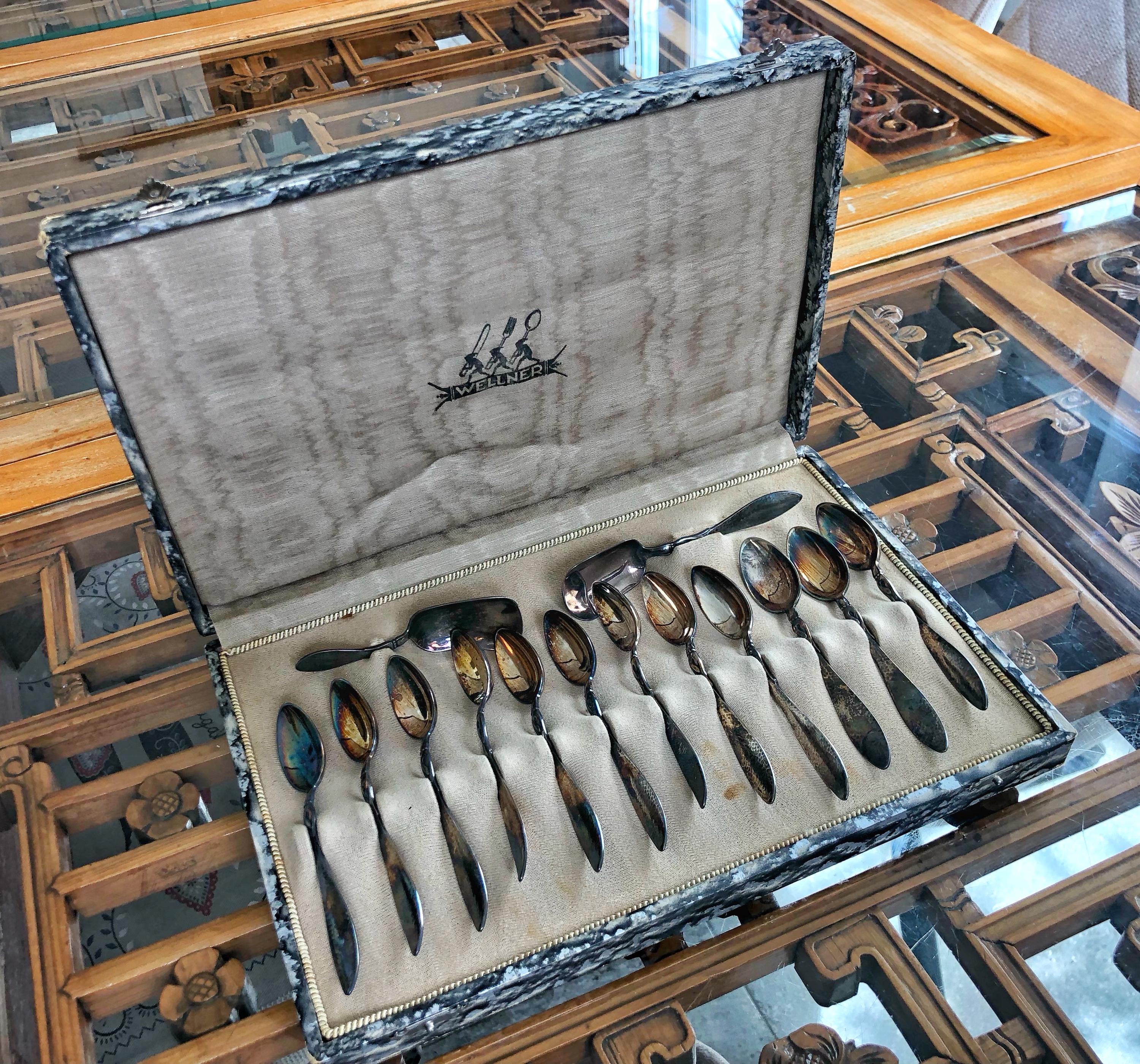 Birthday, Christmas, vintage Wellner (German) silver spoon set of 14 (early  1900s), great condition in original