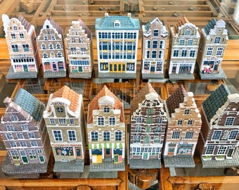 Fête des mères, anniversaire, cadeau de pendaison de crémaillère, cottages/maisons miniatures de designer sur les canaux d'Amsterdam (lot de 13) Pays-Bas (10 cm H)