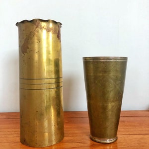 Trench art, World War 1 artillery casings turned into a vase and a drinking cup