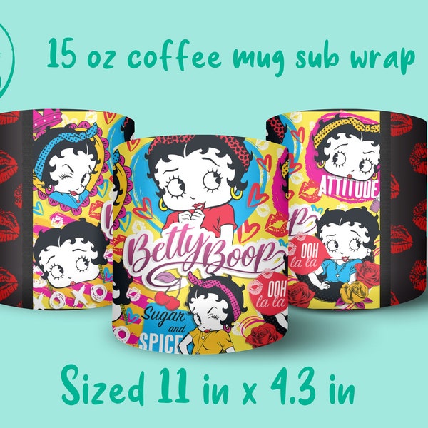 Betty Boop 15 oz coffee mug sublimation wrap digital file