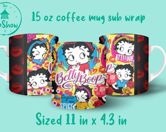 Betty Boop 15 oz tasse à café sublimation wrap fichier numérique