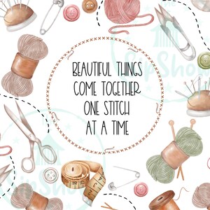 Vintage Sewing-Inspired 20oz Skinny Tumbler Wrap: &#39;Beautiful Things Come Together One Stitch at a Time&#39;