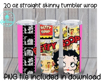 Emballage fin pour gobelet Betty Boop, 20 oz | Conception de sublimation de personnage de dessin animé pour des tasses droites