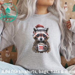 Feestelijke wasbeer kerst aquarel clipart - grappige vakantie-png voor tshirts, bakken en koffiemokken