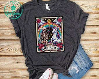The Audacity, skeleton, unicorn, tarot inspired unisex tshirt, sizes S-2XL