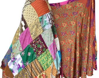 Silk blend reversible patchwork wrap skirt / ankle length sizes 0-16