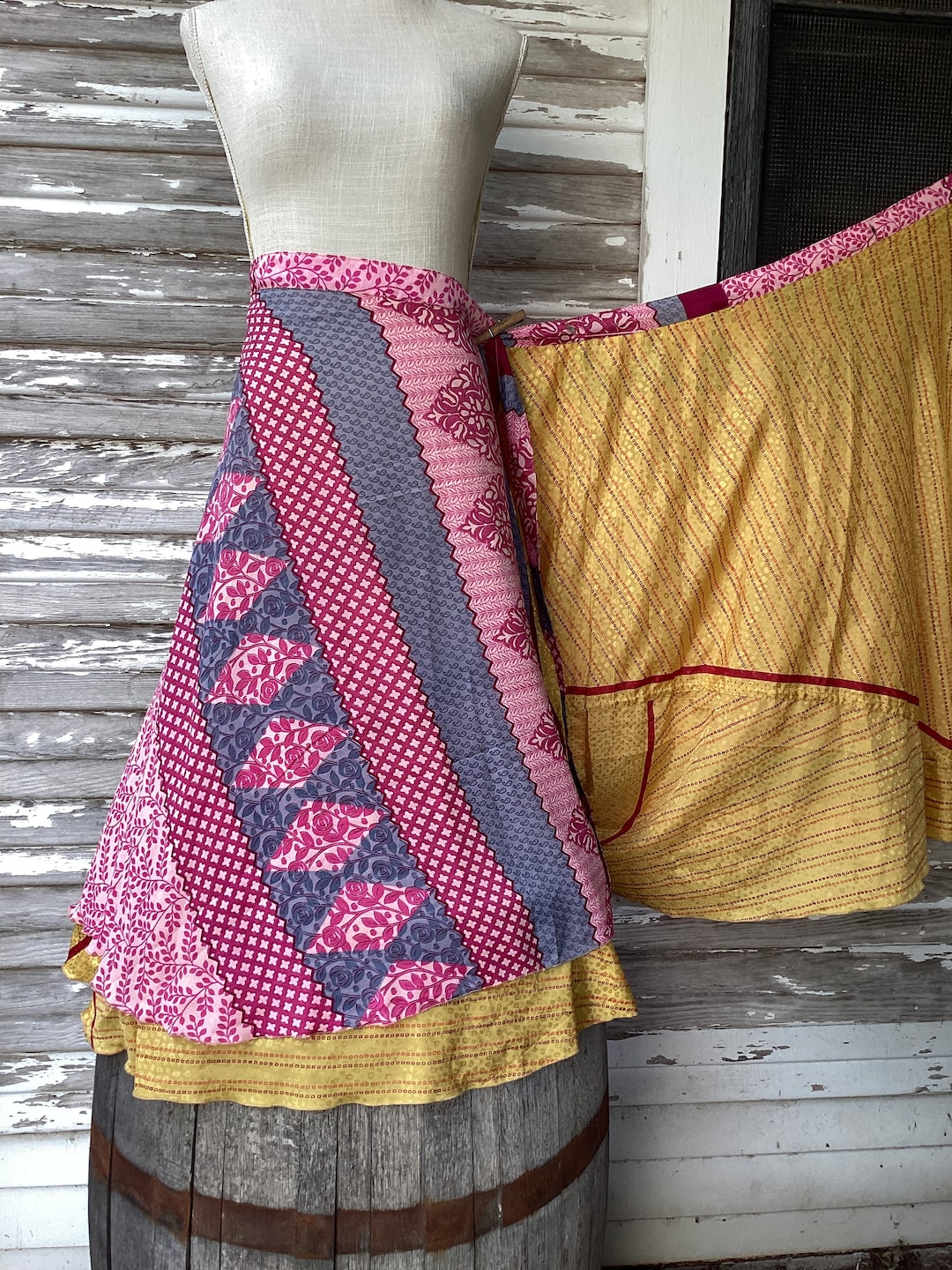 Goddess/Tea Length Up-Cycled Reversible Sari Wrap Skirt #18