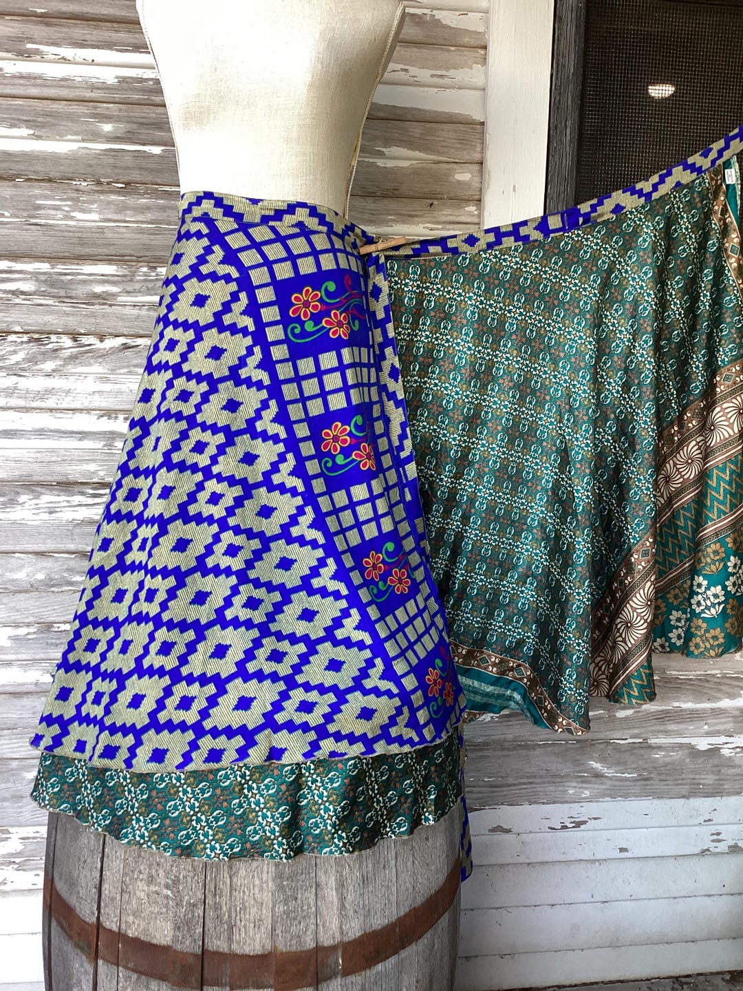 Plus Size Reversible Patchwork Sari Wrap Skirt #158 main image 1