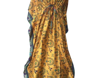 Silk blend long kaftan dress