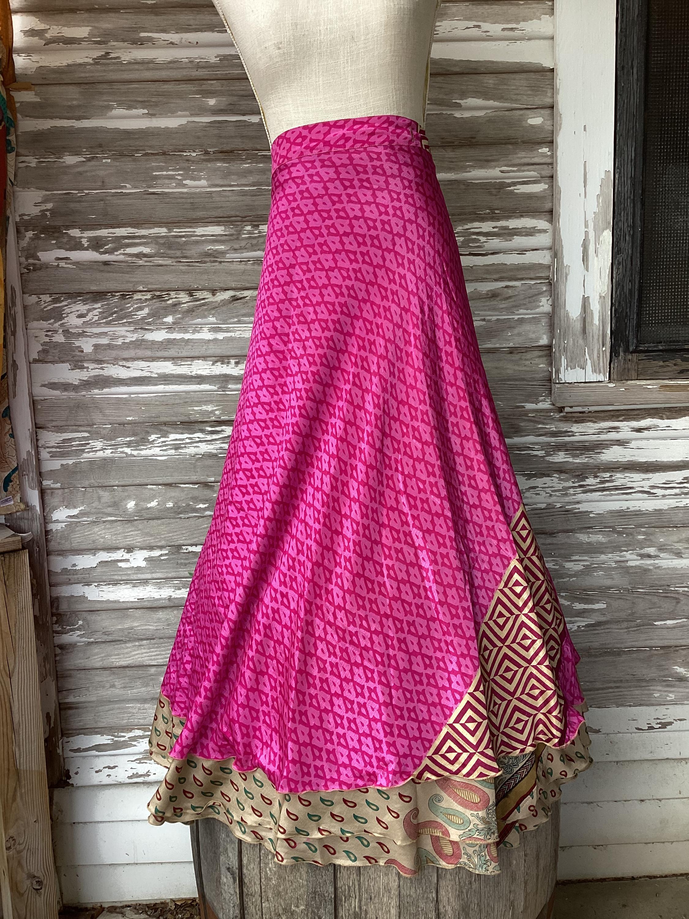 Goddess/Tea Length Up-Cycled Reversible Sari Wrap Skirt #56