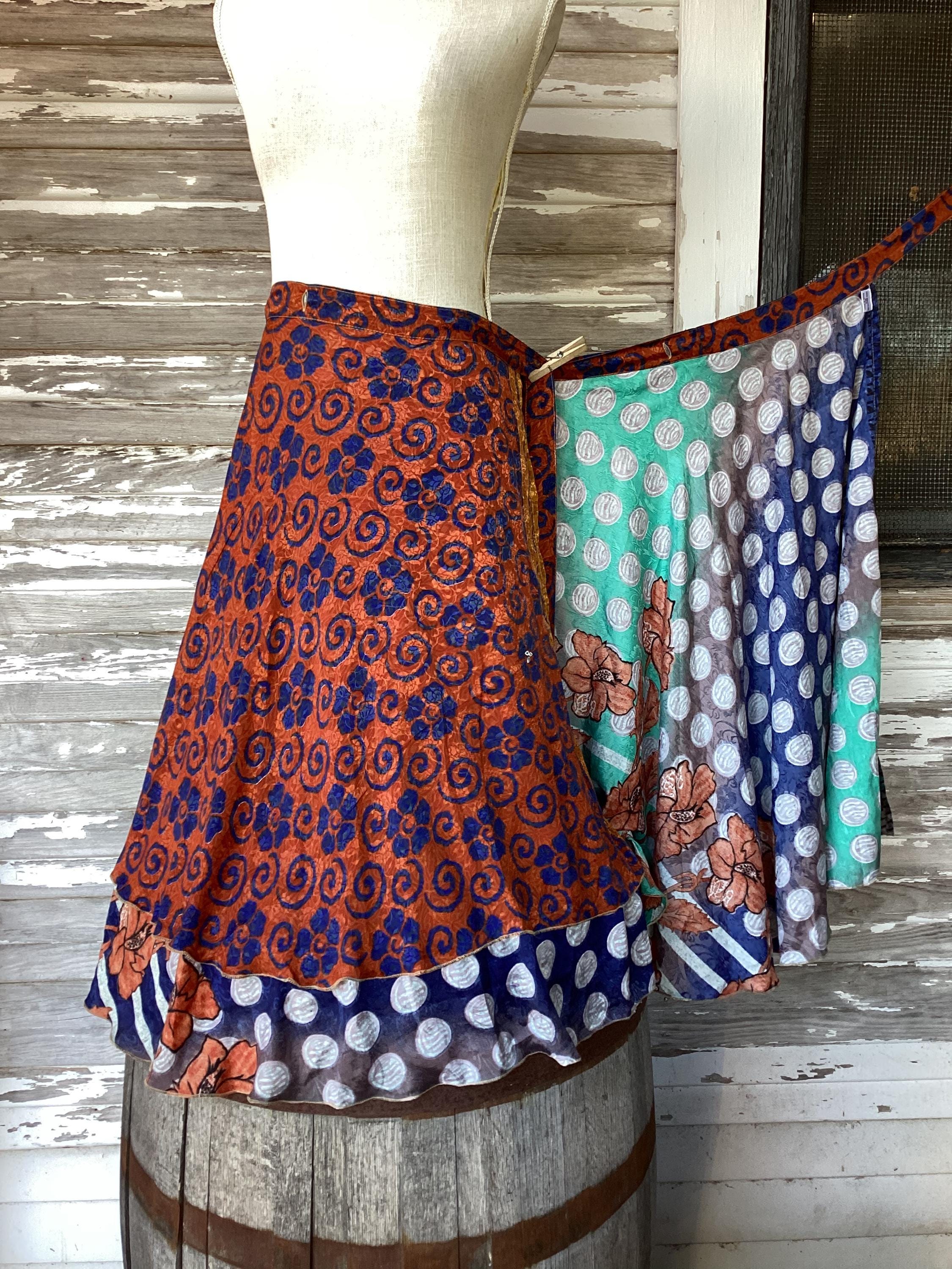Plus/Tea Length Up-Cycled Reversible Sari Wrap Skirt #3