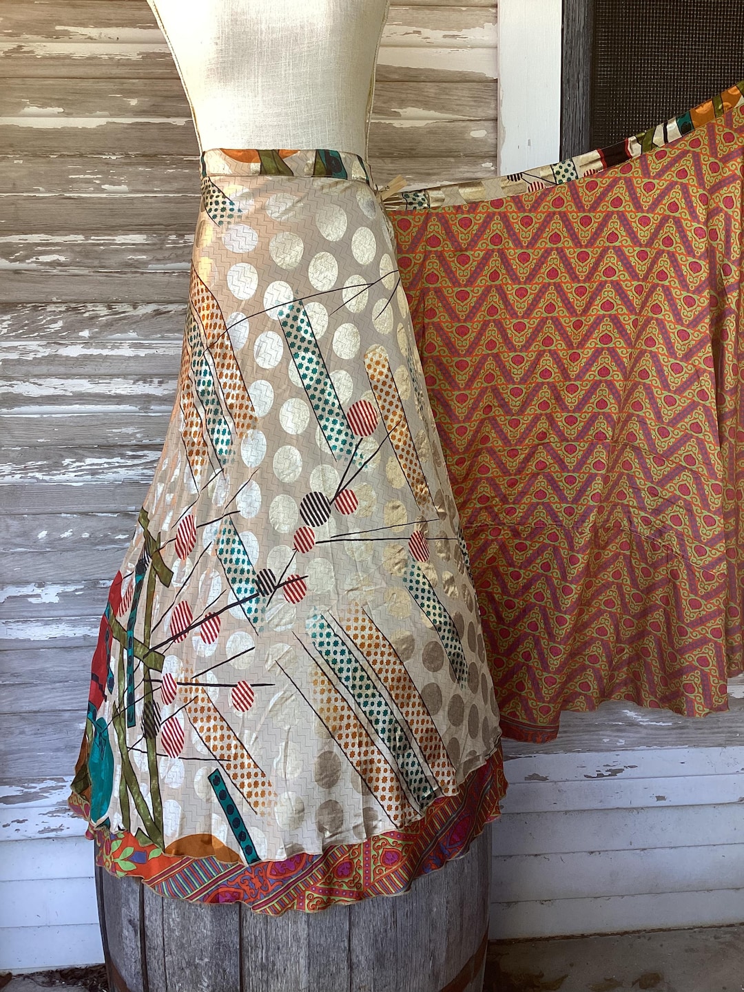 Goddess/Tea Length Up-Cycled Reversible Sari Wrap Skirt #55 main image 0