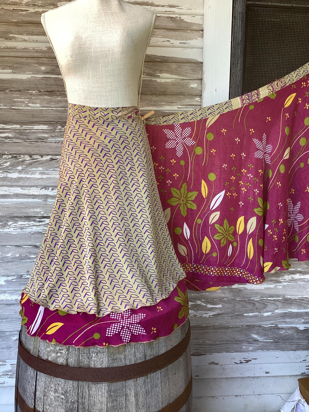 Goddess/Tea Length Up-Cycled Reversible Sari Wrap Skirt #55 main image 1